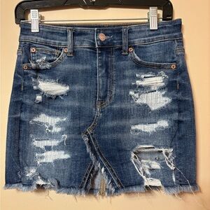American Eagle Outfitters Blue Distressed Mini Skirt